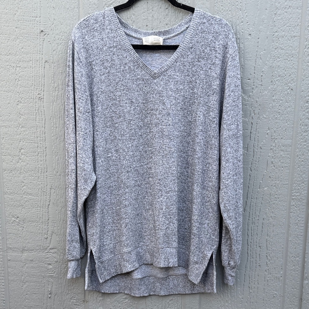 Saturday Sunday Anthropologie Gray Ribbed Trim V-Neck Oversized Sweater Size:M